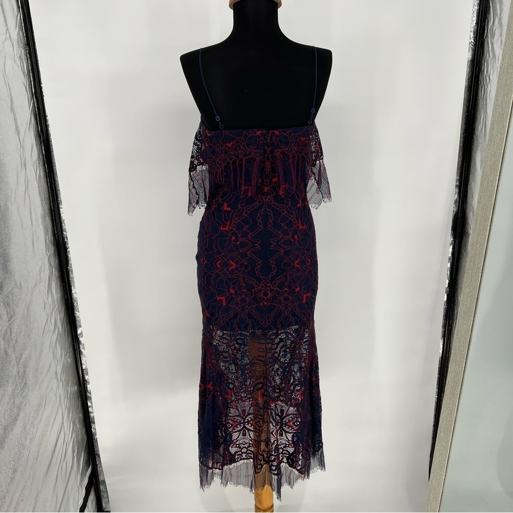 JONATHAN SIMKHAI Midnight & Red Lace‎ Overlay Illusion Midi Dress - Picture 12 of 16